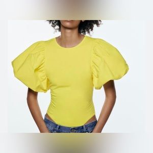 Zara Yellow Puff Sleeve Bodysuit